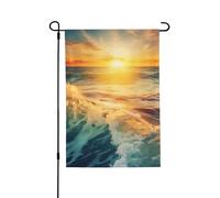 Drapeau de jardin avec coucher de soleil et lever du soleil avec vagues de l'océan, 71,1 x 101,6 cm, drapeaux décoratifs double face, drapeau de ferme, bannière résistante à la décoloration pour