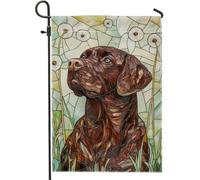 Drapeau De Jardin Avec Des Pissenlits De Chien De Laboratoire Brun Drapeau De Bienvenue Premium Garden Flag Amusante Pride Flag Pour Patio Pavillon Pelouse 30X45Cm