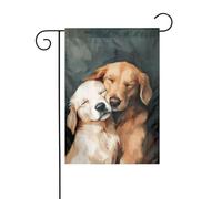 Drapeau de jardin avec deux chiots Golden Retriever - 30 x 45 cm - Vertical double face - Décoration extérieure de ferme