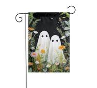 Drapeau de jardin avec deux fantômes mignons avec fleurs 30 x 45 cm vertical double face ferme vacances décorations extérieures drapeau de cour
