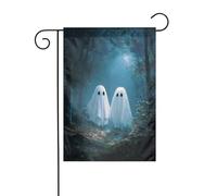 Drapeau de jardin avec deux fantômes mignons dans les bois sombres - 30 x 45 cm - Double face - Pour ferme, vacances, extérieur, décoration extérieure