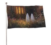 Drapeau de jardin avec deux fantômes mignons - Vieille maison - 91 x 152 cm - Décoration pour cour, porche, pelouse, ferme