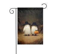 Drapeau de jardin avec deux jolis fantômes blancs dans les bois 30 x 45 cm vertical double face pour décoration extérieure de ferme