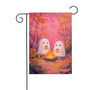Drapeau de jardin avec deux jolis fantômes blancs dans les bois 30 x 45 cm vertical double face pour décoration extérieure de ferme