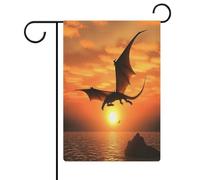 Drapeau de jardin avec dragon volant et coucher de soleil - Bannière double face - Petits drapeaux personnalisés pour piscine, cour, extérieur - Décoration murale - 32,6 x 47,5 cm