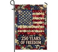 Drapeau de jardin avec étoiles - Fleurs festives patriotiques - Roses - Jour de l'indépendance - Rouge - Double face - En toile de jute - Décoration pour extérieur, terrasse, pelouse, porche, balcon