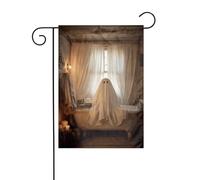 Drapeau de jardin avec fantôme mignon assis sur une vieille baignoire 30 x 45 cm vertical double face pour décoration extérieure de ferme