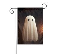 Drapeau de jardin avec fantôme mignon dans une vieille maison hantée - 30 x 45 cm - Vertical double face - Décoration extérieure de ferme