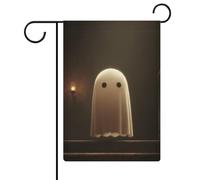 Drapeau de jardin avec fantôme mignon dans une vieille maison hantée en toile de jute double face 30,5 x 45,7 cm