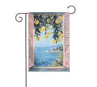 Drapeau de jardin avec fenêtre et île de la mer, citronniers, 30 x 45 cm, vertical, double face, ferme, vacances, décorations extérieures, drapeau de cour