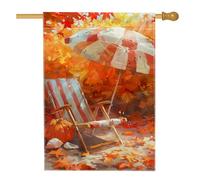Drapeau de jardin avec feuilles d'automne, parapluie orange, citrouille, bannière de décoration extérieure, drapeau de cour double face, décoration d'automne pour fête à la maison, 71 x 101,6 cm