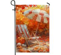 Drapeau de jardin avec feuilles d'automne, parapluie orange, citrouille, bannière de décoration extérieure, drapeau de cour double face, décoration d'automne pour fête à la maison, 30,5 x 45,7 cm
