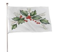 Drapeau de jardin avec feuilles de houx et fruits rouges - 91 x 152 cm - Décoration pour cour, porche, pelouse, ferme