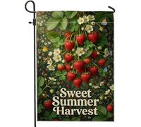 Drapeau de jardin avec fraises, fleurs botaniques d'été, abeilles, rouge d'été, double face, en toile de jute, drapeaux décoratifs pour extérieur, terrasse, pelouse, porche, entrée, camping, 30,5 x