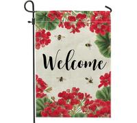 Drapeau de jardin avec géraniums rouges et abeilles, double face pour décoration d'intérieur, bannière de pelouse, décoration extérieure pour accueillir des invités, 30,5 x 45,7 cm