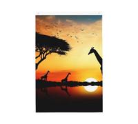 Drapeau de jardin avec girafe et coucher de soleil - 61 x 91 cm - Double face - Ne se décolore pas - Toile de fond pour photo - Bannière pour cour, porche, pelouse, décoration extérieure