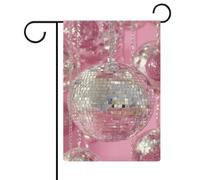 Drapeau de jardin avec grandes boules disco roses en toile de jute double face 30,5 x 45,7 cm