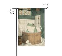 Drapeau de jardin avec grenouille mignonne assise dans un tonneau en bois - 30 x 45 cm - Double face - Décoration extérieure de ferme