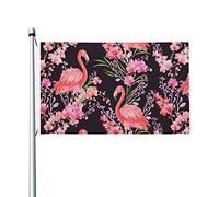 Drapeau De Jardin Avec Œillets, Orchidées Exotiques Flamants Roses Décoratifs Bruant Pour Bar Anniversaire Drapeaux 90X150Cm