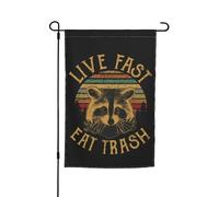 Drapeau de jardin avec impression recto-verso pour famille, 12x18 pouces, Live Fast Eat Trash