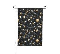 Drapeau de jardin avec imprimé marbre noir et doré - Décoration d'extérieur pour patio, porche ou pelouse