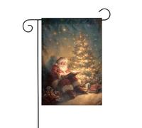 Drapeau de jardin avec inscription « Santa Claus Reading By The Christmas Tree » - 30 x 45 cm - Vertical double face - Décoration extérieure de ferme