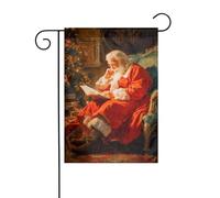 Drapeau de jardin avec inscription « Santa Claus Reading By The Christmas Tree » - 30 x 45 cm - Vertical double face - Décoration extérieure de ferme