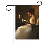 Drapeau de jardin avec inscription « Woman Reading by The Candle » - En toile de jute - Double face - 30,5 x 45,7 cm