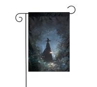 Drapeau de jardin avec lanterne de sorcière nocturne de forêt 30 x 45 cm double face pour décoration extérieure de ferme