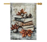 Drapeau de jardin avec livres et feuilles d'automne, bannière de décoration d'automne marron et orange, drapeau double face en toile de jute pour décoration de pelouse extérieure, 71 x 101,6 cm