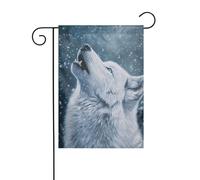 Drapeau de jardin avec loup blanc hurlant dans une tempête de neige - 30 x 45 cm - Double face - Décoration extérieure de ferme