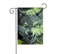 Drapeau de jardin avec loup en colère aux yeux verts lumineux 30 x 45 cm vertical double face ferme vacances décorations extérieures drapeau de cour