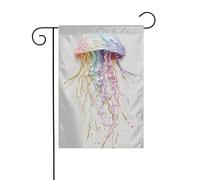 Drapeau de jardin avec méduses aux couleurs pastel arc-en-ciel 30 x 45 cm double face pour décoration extérieure de ferme