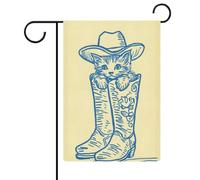 Drapeau de jardin avec motif chaton mignon qui regarde hors de la botte de cowboy drapeau extérieur maison cour drapeau saisonnier vacances toile de jute drapeau double face 30,5 x 45,7 cm