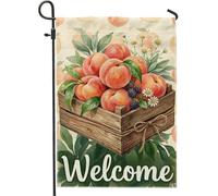 Drapeau de jardin avec motif de pêches, feuilles de mûres rustiques, en toile de jute de pêche, double face, pour extérieur, terrasse, pelouse, porche, balcon, 30,5 x 45,7 cm
