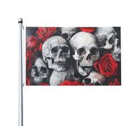 Drapeau de jardin avec motif tête de mort et rose rouge, 0,9 x 1,5 m