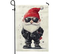 Drapeau de jardin avec nain de Père Noël, drapeau de décoration de Noël rouge et noir, drapeau de cour en tissu double face pour la saison des vacances, décoration funky de terrasse, pelouse, 30,5 x