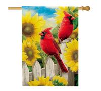 Drapeau de jardin avec oiseaux cardinaux, décoration extérieure rouge vif avec tournesols, bannière de pelouse double face pour fêtes de vacances, décoration florale colorée, 71 x 101 cm