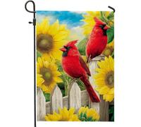 Drapeau de jardin avec oiseaux cardinaux, décoration extérieure rouge vif avec tournesols, bannière de pelouse double face pour fêtes de vacances, décoration florale colorée, 30,5 x 45,7 cm