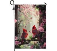 Drapeau de jardin avec oiseaux cardinaux pour le printemps et l'été, décoration d'intérieur, bannière de jardin, bannière double face en toile de jute, décoration de pelouse extérieure, 30,5 x 45,7 cm