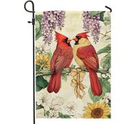 Drapeau de jardin avec oiseaux cardinaux pour le printemps et l'été, rouge, élégant oiseaux d'amour floral, décoration d'intérieur, drapeau de cour, décoration de pelouse double face, anniversaire de