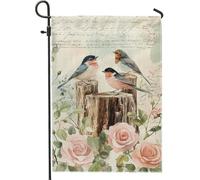 Drapeau de jardin avec oiseaux et oiseaux chanteurs bleu pêche - Bannière de décoration extérieure double face en tissu sur le thème de la nature - 30,5 x 45,7 cm