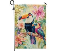 Drapeau de jardin avec oiseaux tropicaux, bannière d'extérieur colorée et vive pour extérieur, décoration de jardin d'été, drapeau de cour double face, décoration de pelouse de fête de vacances, 30,5