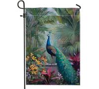 Drapeau de jardin avec paon tropical, oiseau exotique bleu, bannière de décoration d'intérieur, drapeau double face en toile de jute, décoration de pelouse extérieure, 30,5 x 45,7 cm