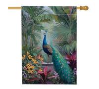 Drapeau de jardin avec paon tropical, oiseau exotique bleu, bannière de décoration d'intérieur, drapeau double face en toile de jute, décoration de pelouse extérieure, 71,1 x 101,6 cm