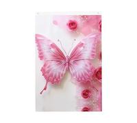 Drapeau de jardin avec papillon rose et blanc - 61 x 91 cm - Double face - Ne se décolore pas - Toile de fond pour photo - Bannière pour cour, porche, pelouse, décoration extérieure