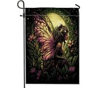 Drapeau de jardin avec papillons de printemps, bannière de cour à motif floral de pêche, décoration de pelouse extérieure double face, décoration de pelouse extérieure, jardin enchanté, fête de