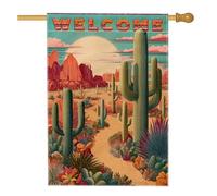 Drapeau de jardin avec plantes du désert, bannière de bienvenue colorée du sud-ouest, drapeau de bienvenue double face pour décoration de pelouse et terrasse 30,5 x 45,7 cm