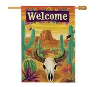 Drapeau de jardin avec plantes du désert, décoration tête de mort orange, bannière de bienvenue en plein air, drapeau de pelouse de style sud-ouest pour décoration d'intérieur, 71,1 x 101,6 cm