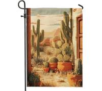 Drapeau de jardin avec plantes du désert, tons terreux chauds, décoration extérieure, bannière double face en toile de jute de style sud-ouest pour décoration de la maison et de la pelouse, 30,5 x